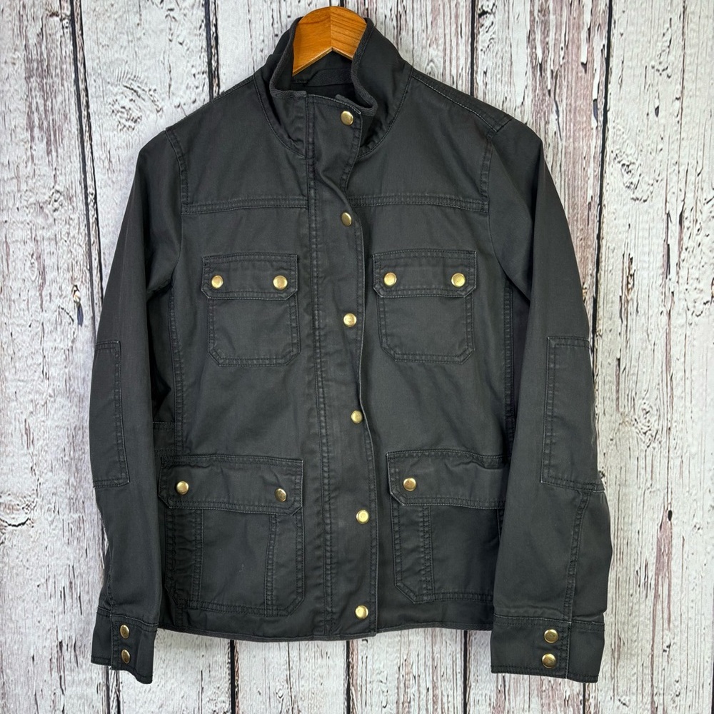J. Crew Size Small Relaxed Boyfriend Field Jacket Cotton Black Utility Zip Snap‎